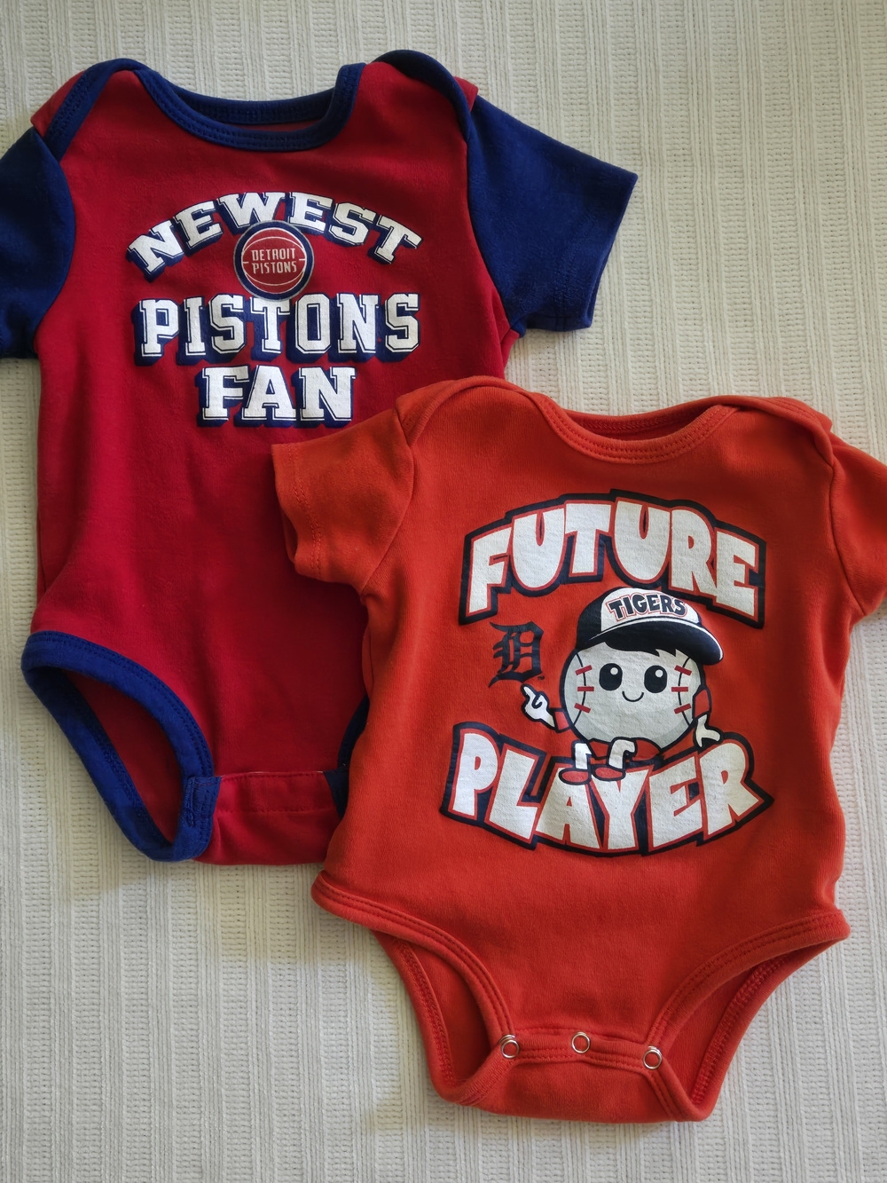 Detroit Pistons Red & Tigers Orange Baby One-Piece Bodysuits